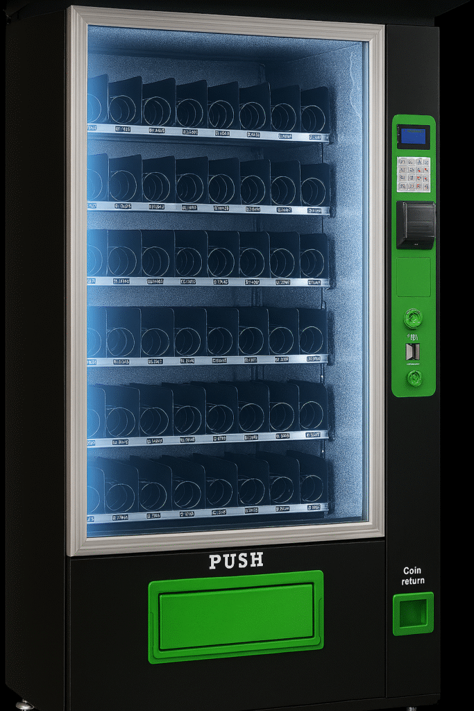 Outdoor 6-Wide Combo Vending Machine filled with snacks and drinks